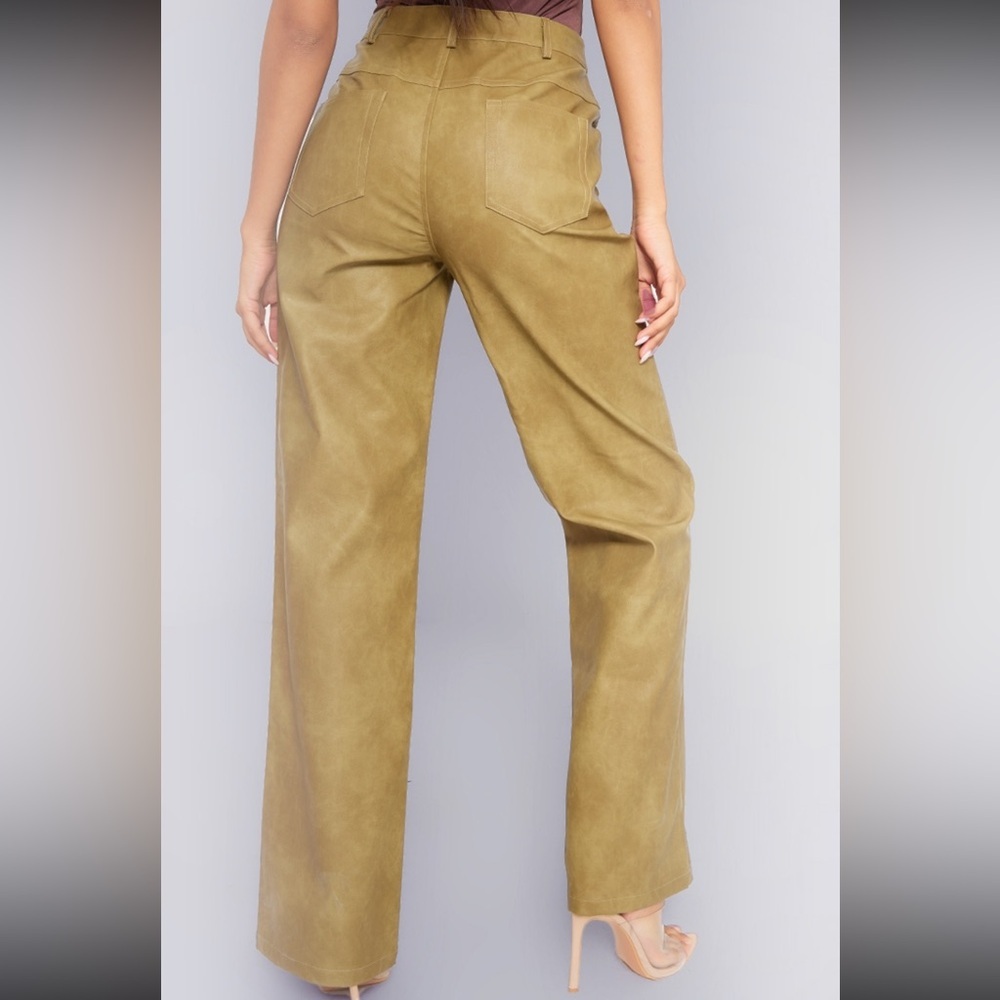 PrettyLittleThing Olive Faux Leather Trousers - Picture 9 of 12